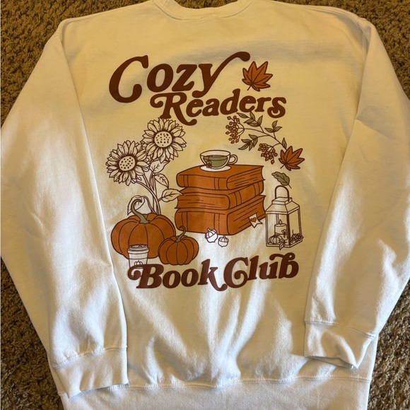 Altar'd State White Crewneck Sweatshirt with Rust Book Club Graphic - Picture 4 of 4